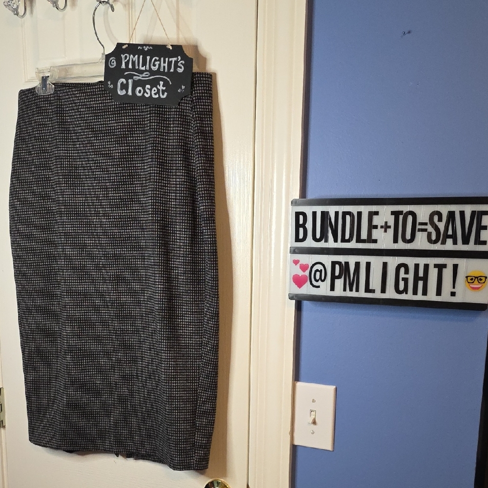 Lane Bryant Classic Skirt 16 Back Zipper Black Silver Dots